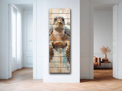 Sea Turtle Wood Print – Natural Wood Plank Art | Coastal Wall Decor