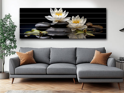 White Lily Wall Art – Natural Wood Print | Zen Spa Decor with Unique Wood Grain