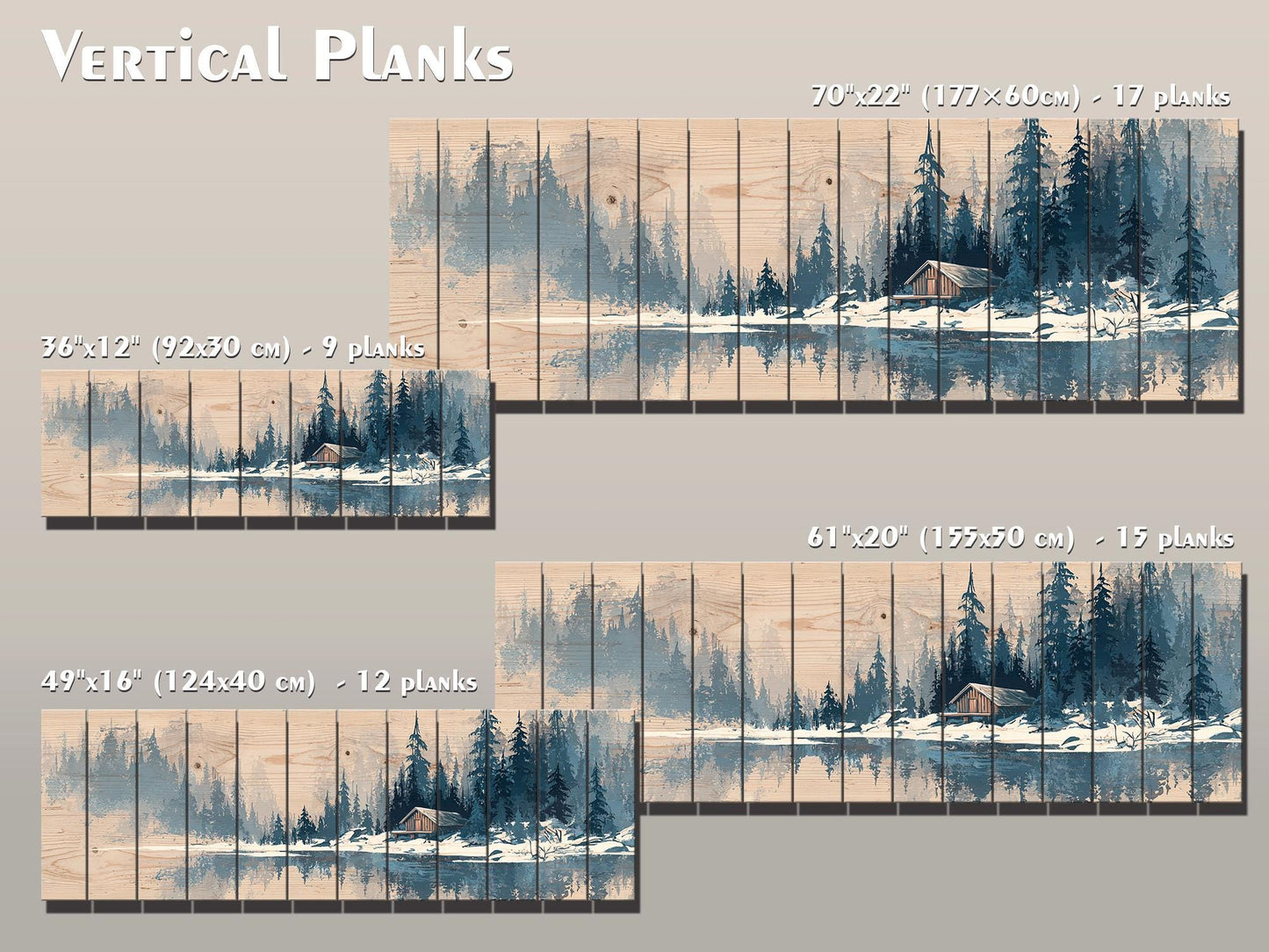 Wood Wall Art – Peaceful Snowy Landscape with Rustic Barn Print on Natural Wood