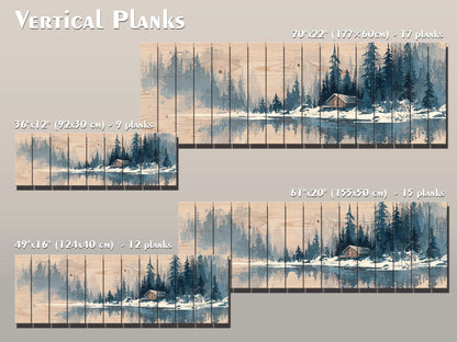 Wood Wall Art – Peaceful Snowy Landscape with Rustic Barn Print on Natural Wood