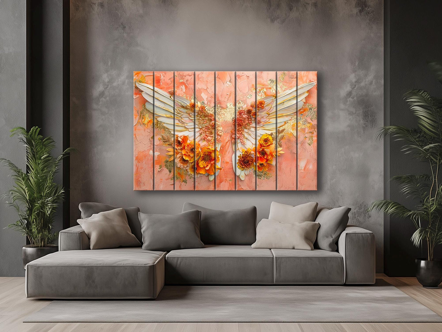 Wood Wall Art – Angel Wings Painting on Wood Planks | Rustic Religious Decor