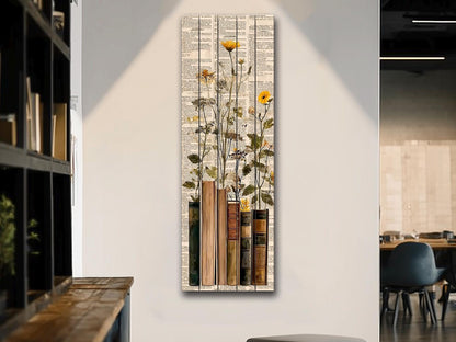 Wildflowers Wood Print – Rustic Botanical Wall Art on Natural Wood Grain