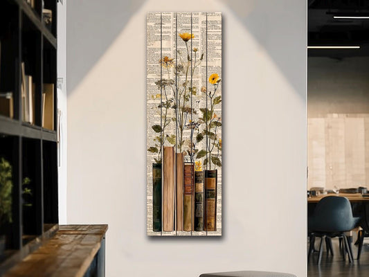 Wildflowers Wood Print – Rustic Botanical Wall Art on Natural Wood Grain