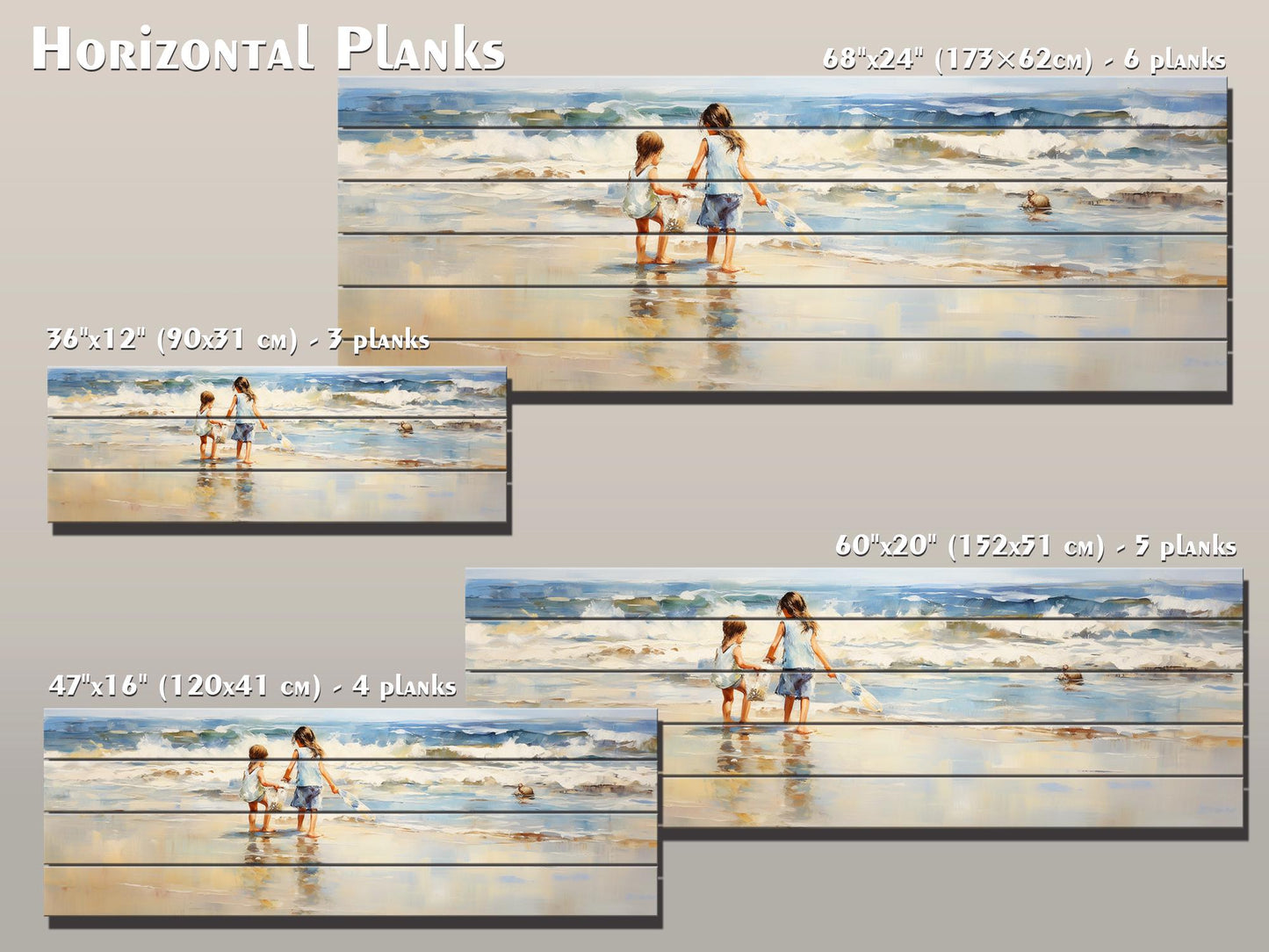 Rustic Wood Wall Art | Wooden Beach Painting with Warm Wood Texture for Kids Room