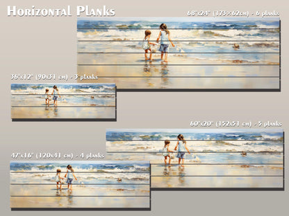 Rustic Wood Wall Art | Wooden Beach Painting with Warm Wood Texture for Kids Room