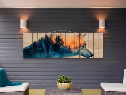 Wolf Silhouette with Forest Print on Wood, Rustic Wildlife Wall