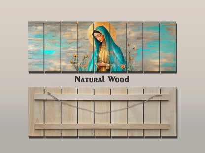 Virgin Mary Wall Art – Natural Wood Grain Art | Rustic Religious Wall Decor