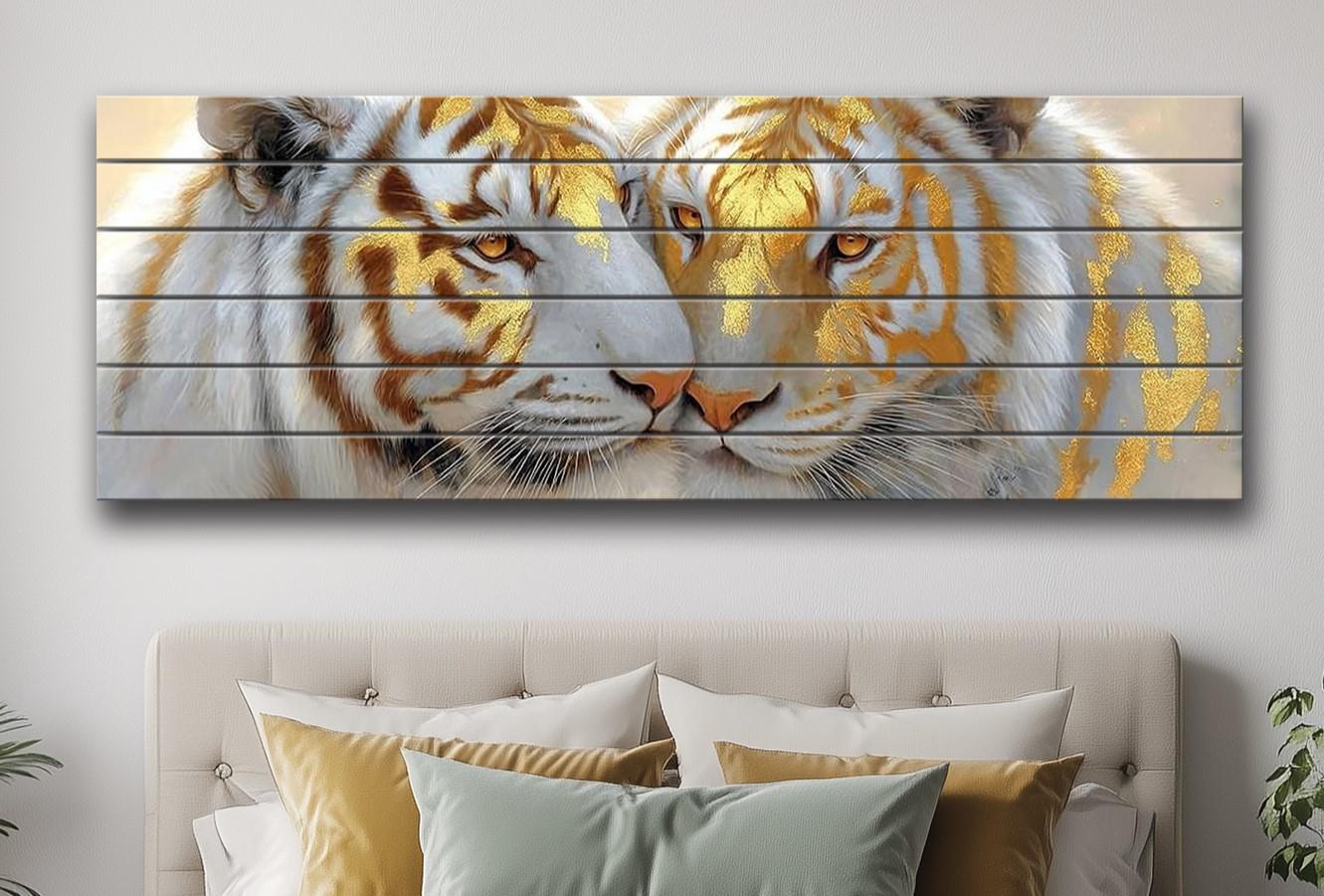 Tiger Couple Print on Wood, Majestic Wildlife Painting, Romantic Animal Wall Decor