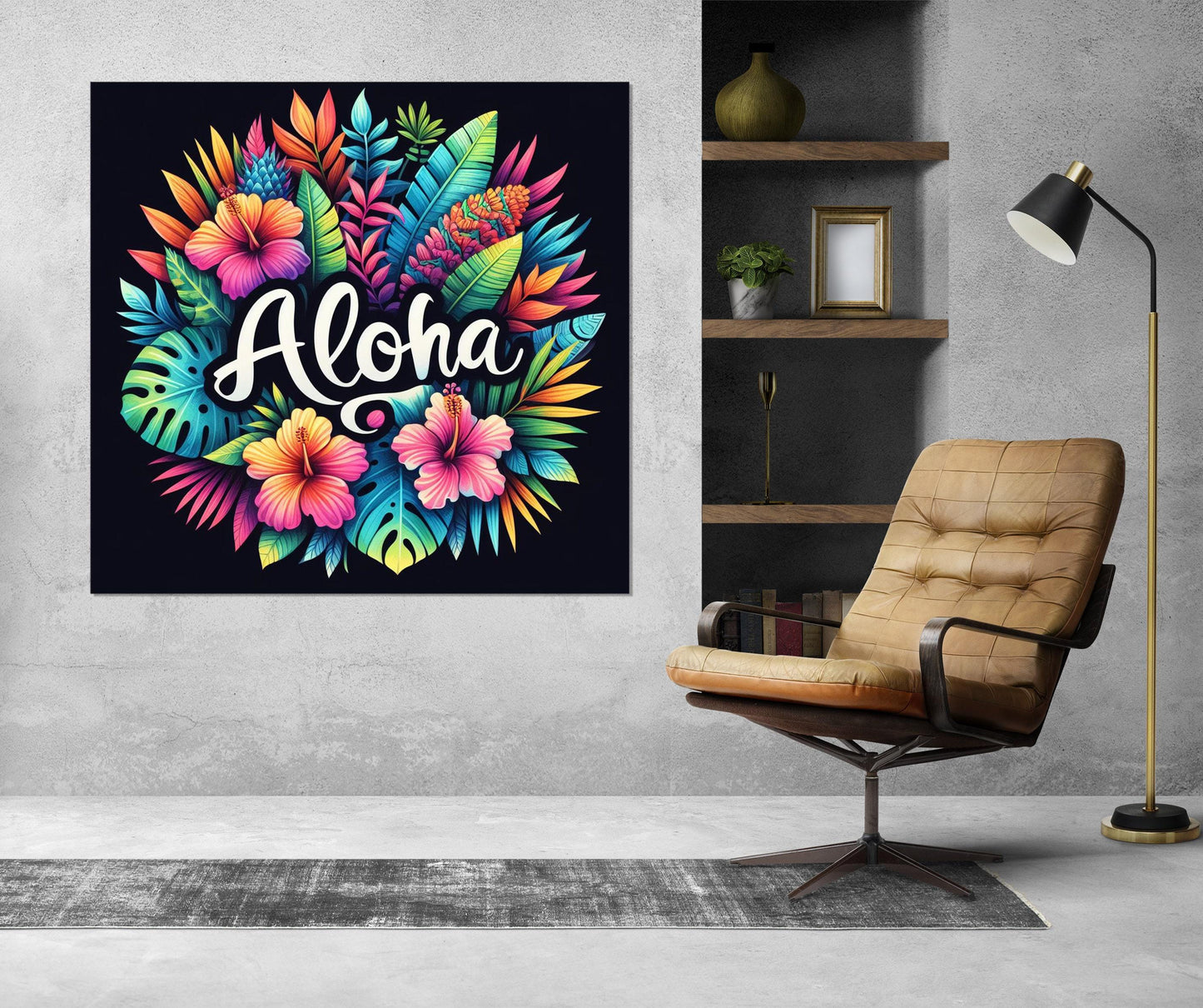 Aloha Wall Art, Colorful Hawaii Sign Canvas Print, Framed and Ready to Hang