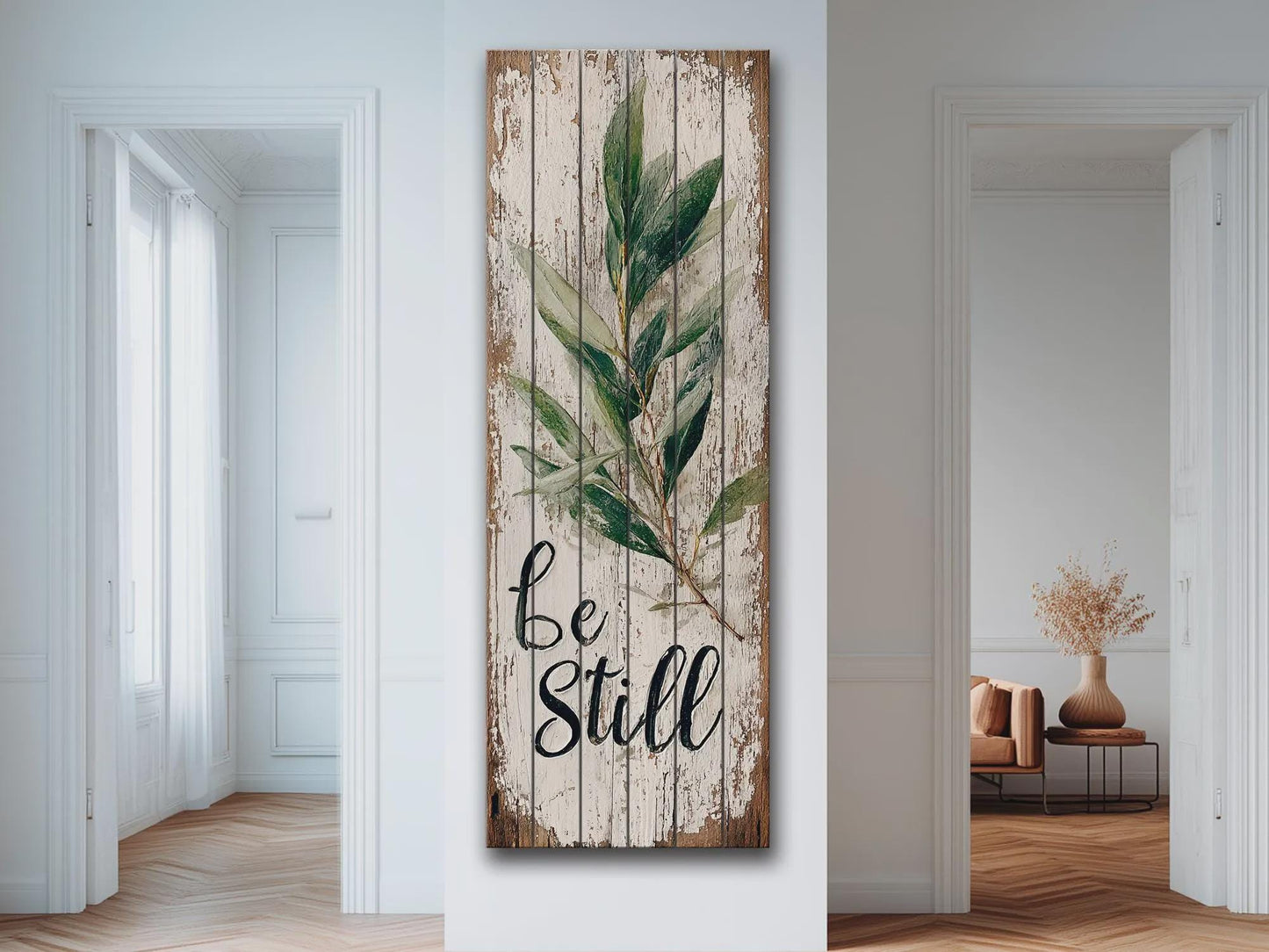 Rustic Wood Wall Art – Be Still Scripture Quote on Natural Wood Print