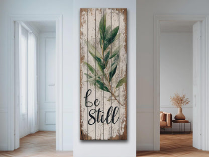 Rustic Wood Wall Art – Be Still Scripture Quote on Natural Wood Print