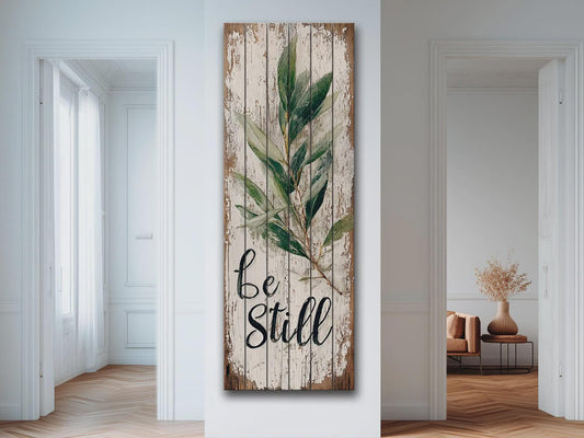 Rustic Wood Wall Art – Be Still Scripture Quote on Natural Wood Print