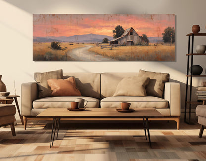 Rustic Barn Canvas Print - Framed Canvas Print | Sunset Barn Painting, Ready to Hang
