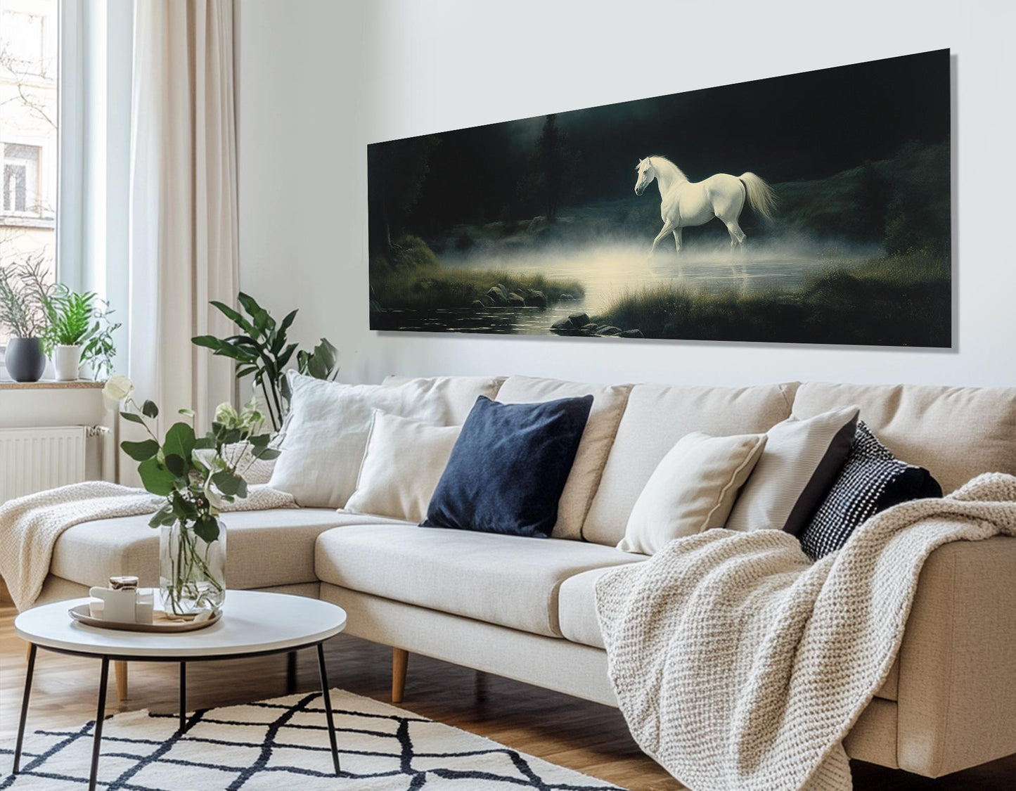 White Horse Canvas Print – Mystical Forest Horse Wall Art | Framed & Ready to Hang
