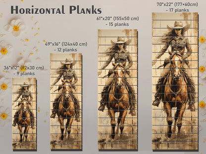 Rustic Cowgirl Art Print – Western Wall Decor | Natural Wood Wood Print Art