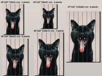 Black Cat Wall Art – Natural Wood Print | Minimalist Cat Decor, Rustic Wood Artwork