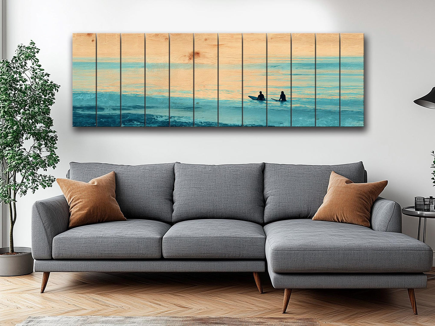 Calm Ocean Wall Art – Surf Wood Print on Natural Rustic Coastal Wood