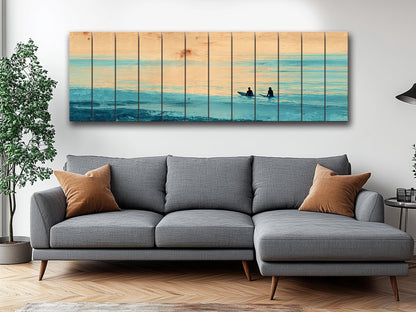 Calm Ocean Wall Art – Surf Wood Print on Natural Rustic Coastal Wood