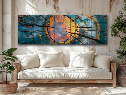 Rustic Wood Wall Art - Abstract Tree Rings Print on Natural Wood, Modern Wall Decor, Wood in Interior, Wood Texture Painting, Wooden Decor