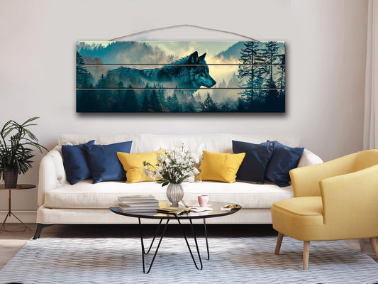 Wolf Wood Wall Art – Howling Wolf On Moon | Natural Wood Art Print