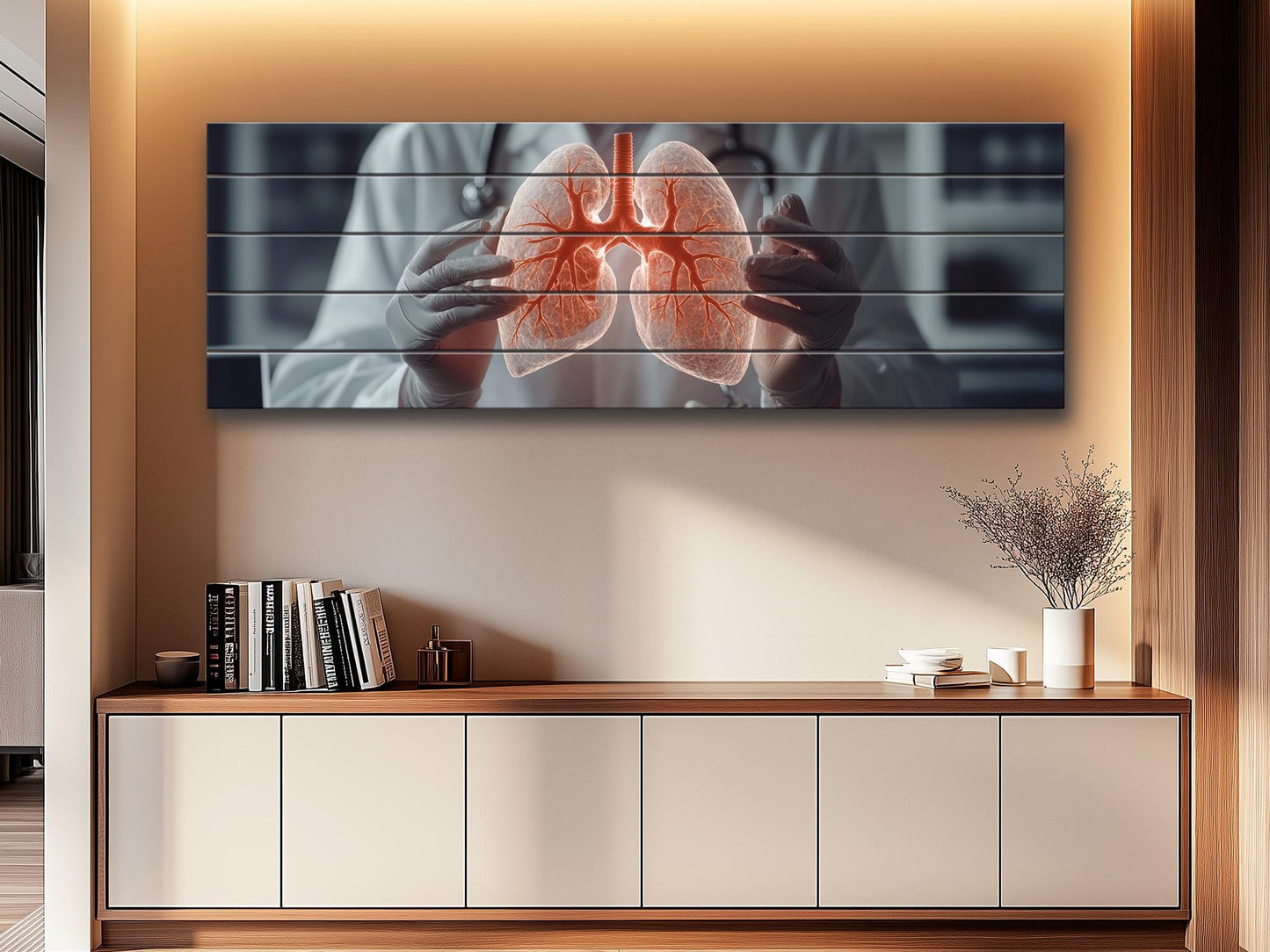 Human Lungs Print On Natural Wood - Pulmonologist Wall Art