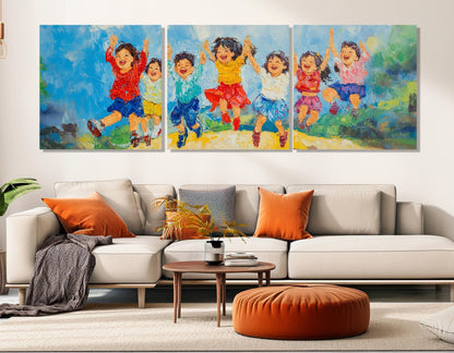 Kids Canvas Wall Art – Joyful Colorful Kids Painting, Framed Canvas Print Ready to Hang