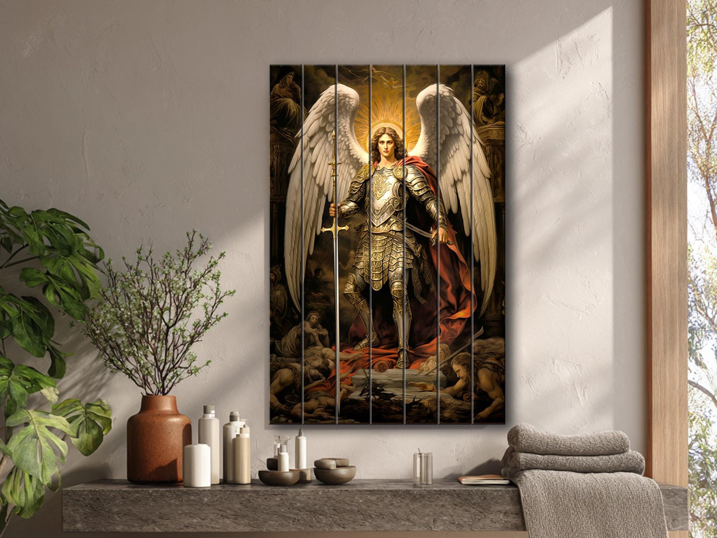 Saint Michael Wall Art – Natural Wood Print | Religious Wall Decor, Ready to Hang