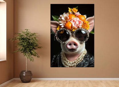 Pig Canvas Print - Cool Lady Pig Wall Art | Framed Party Portrait on Canvas