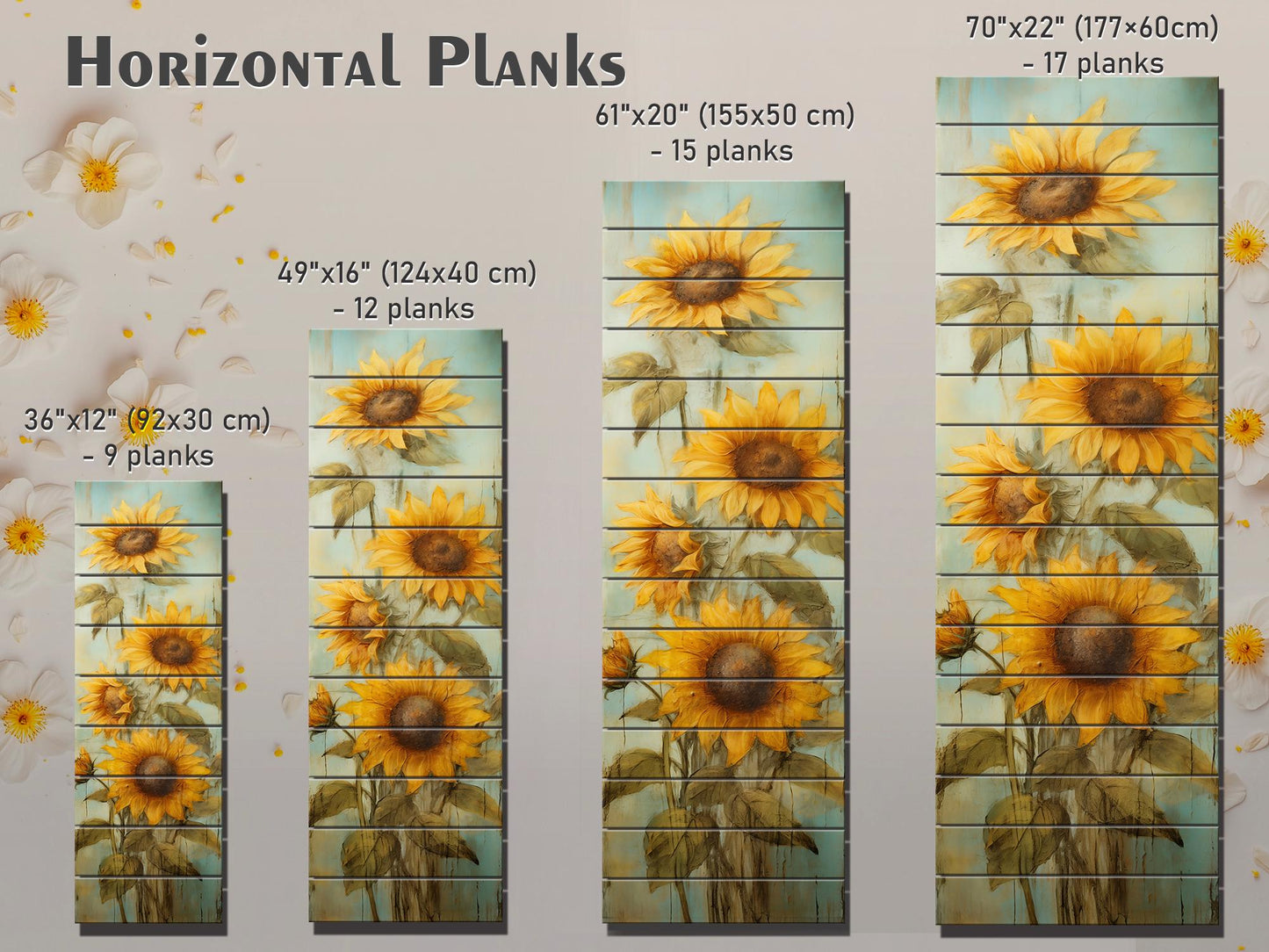 Rustic Wood Wall Art – Sunflower Wall Decor on Natural Wood Plank Art