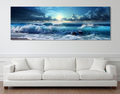 Sea Canvas Art - Large Ocean Waves Canvas Print | Panoramic Wall Art, Ready to Hang