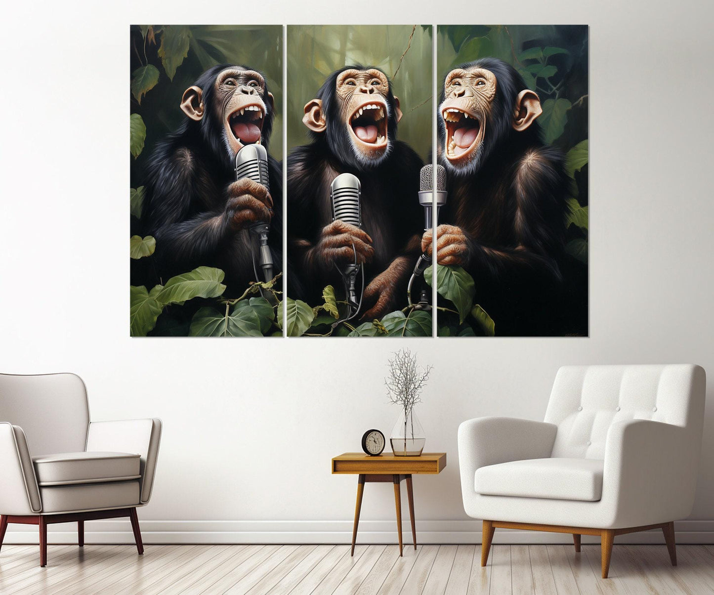 Singing Monkeys Canvas – Funny Music Art Framed Canvas Print Ready to Hang