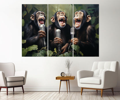 Singing Monkeys Canvas – Funny Music Art Framed Canvas Print Ready to Hang