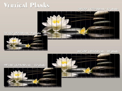 White Lily Wood Print – Natural Wood Wall Art | Zen Spa Decor on Black Background