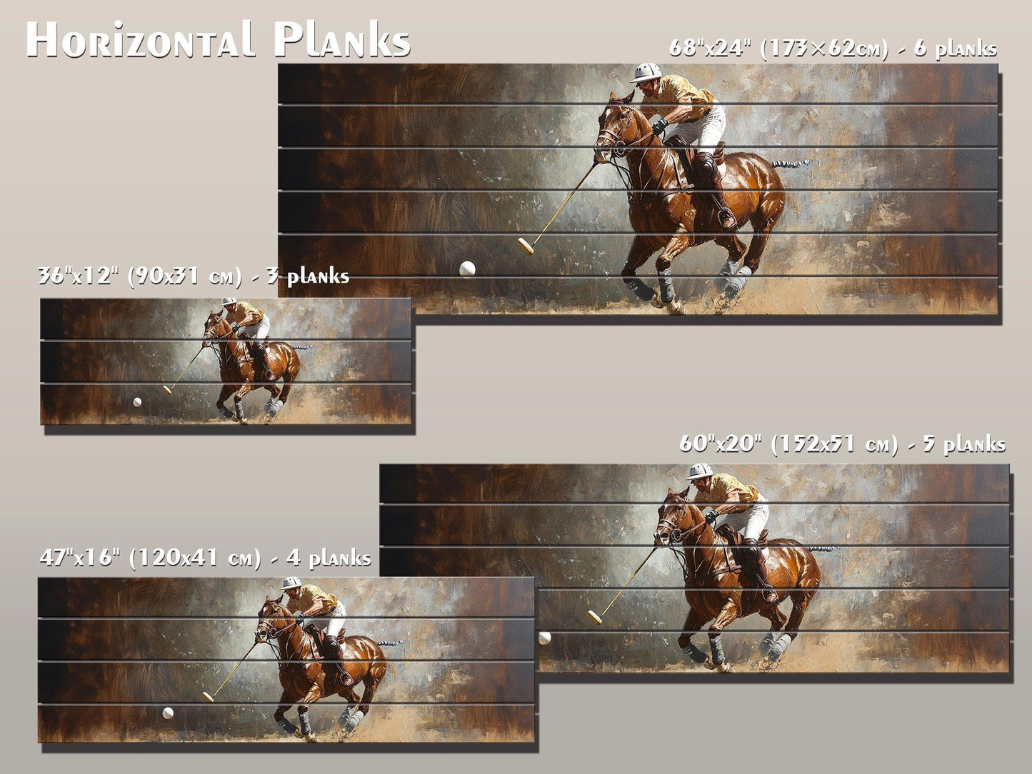 Abstract Polo Painting On Natural Wood – Outdoor Sports Wall Art