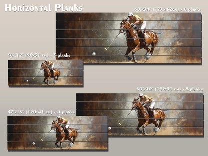 Abstract Polo Painting On Natural Wood – Outdoor Sports Wall Art