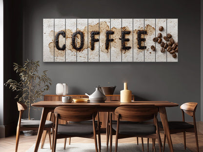 Coffee Art Print on Natural Wood – Kitchen Wall Decor