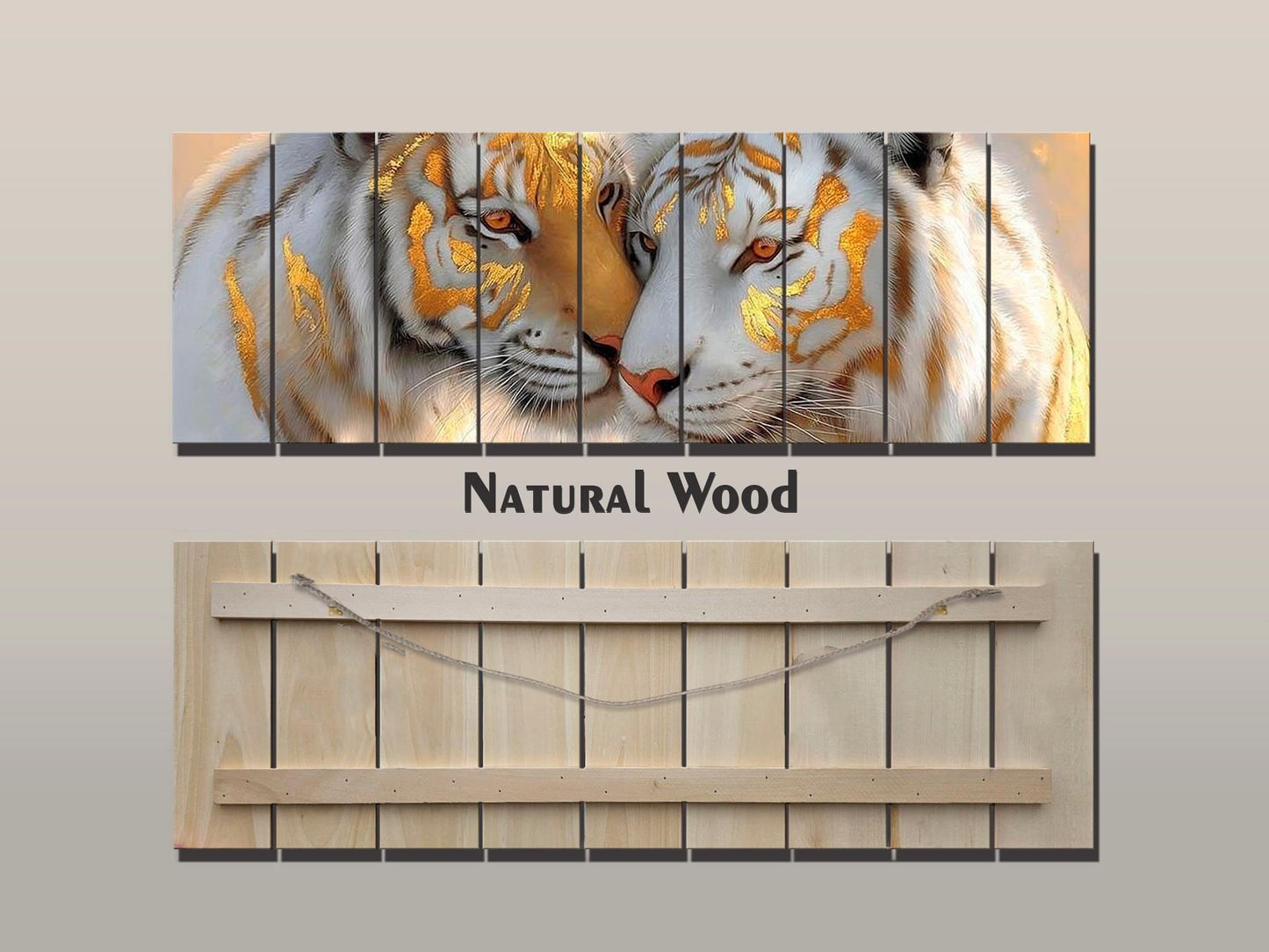 Majestic Tigers Print on Wood, Romantic Wildlife Painting, Exotic Wall Decor