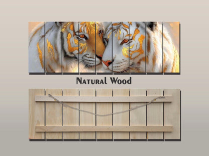 Majestic Tigers Print on Wood, Romantic Wildlife Painting, Exotic Wall Decor