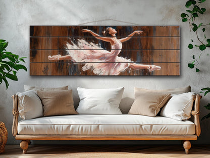 Wood Wall Art - Graceful Ballerina in Expressive Motion Print on Wood, Ballerina Painting, Ballet Wall Art, Ballet School Wall Decor