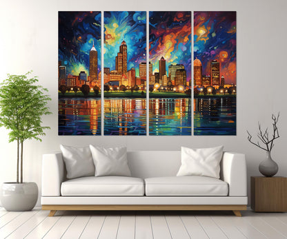 Detroit Canvas Print – Abstract Detroit Skyline Painting | Ready to Hang Wall Art