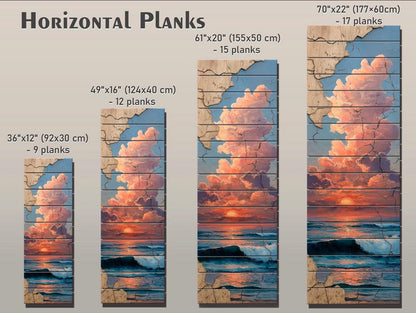 Wood Wall Art - Sunset Over Sea Printed on Wood – Coastal Horizon Wall Art – Rustic Beach Decor