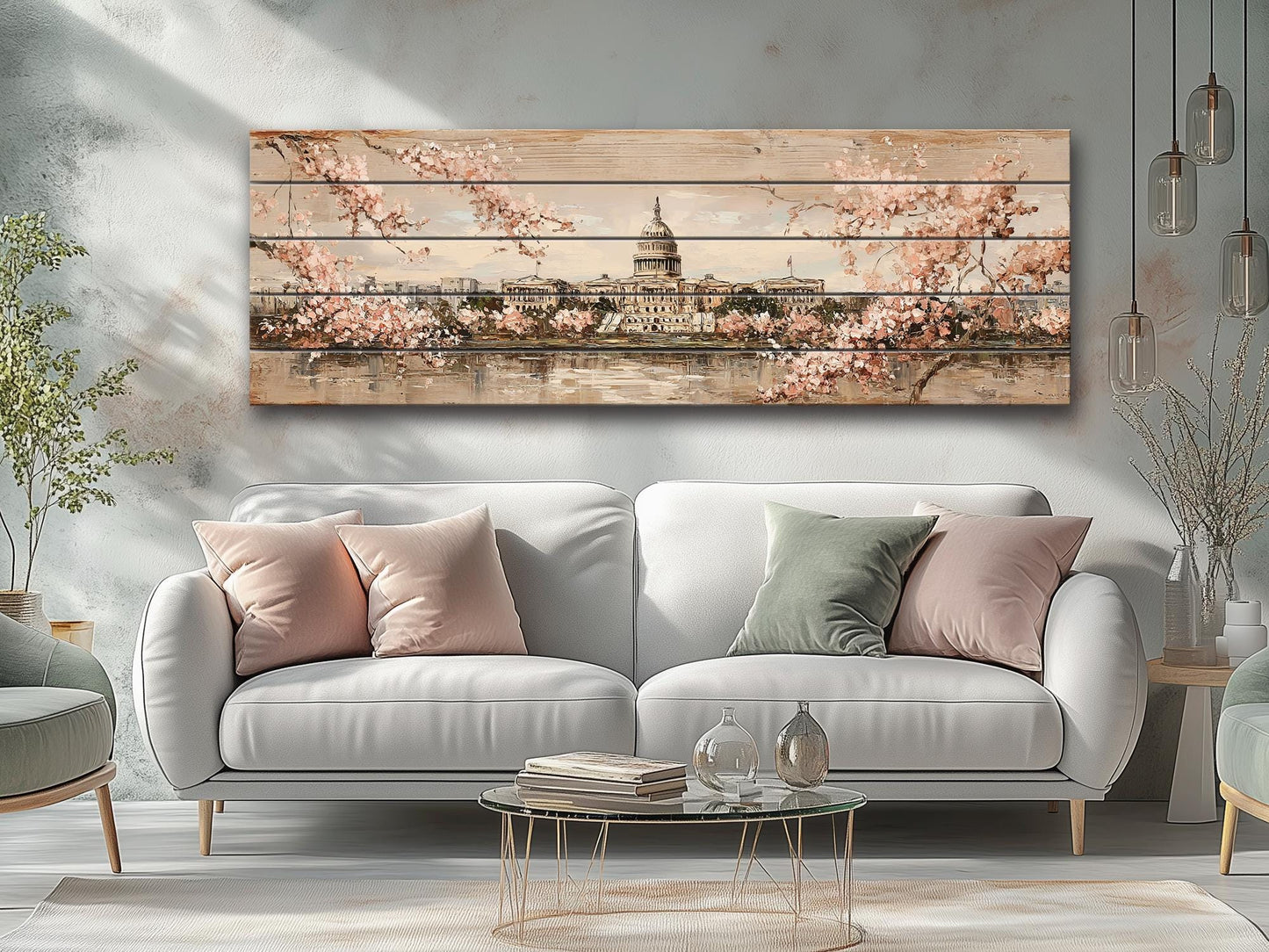 Washington DC Wood Print – Rustic Cityscape Wall Art With Capitol Cherry Blossoms
