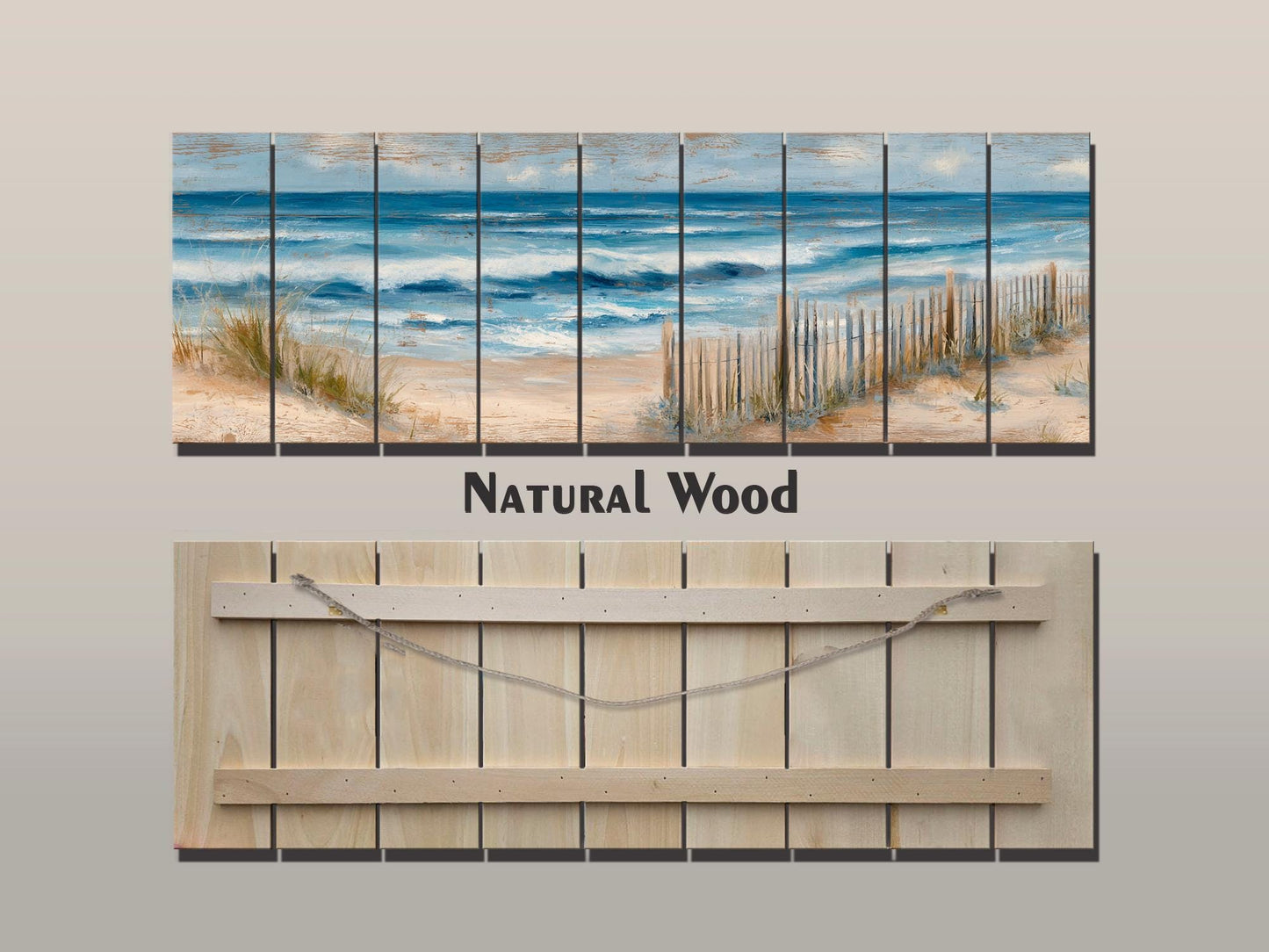 Serene Coastal Scene with Rolling Waves and Sandy Dunes Print on Wood, Seaside Grass, Beach Wall Art, Beach Cabin Decor, Wood Wall Art