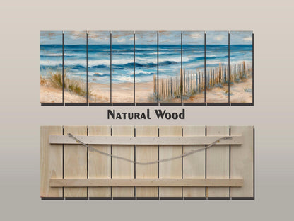 Serene Coastal Scene with Rolling Waves and Sandy Dunes Print on Wood, Seaside Grass, Beach Wall Art, Beach Cabin Decor, Wood Wall Art