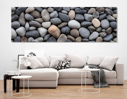 Beach Pebbles Canvas Print – Panoramic Wall Art | Modern Coastal Decor, Ready to Hang