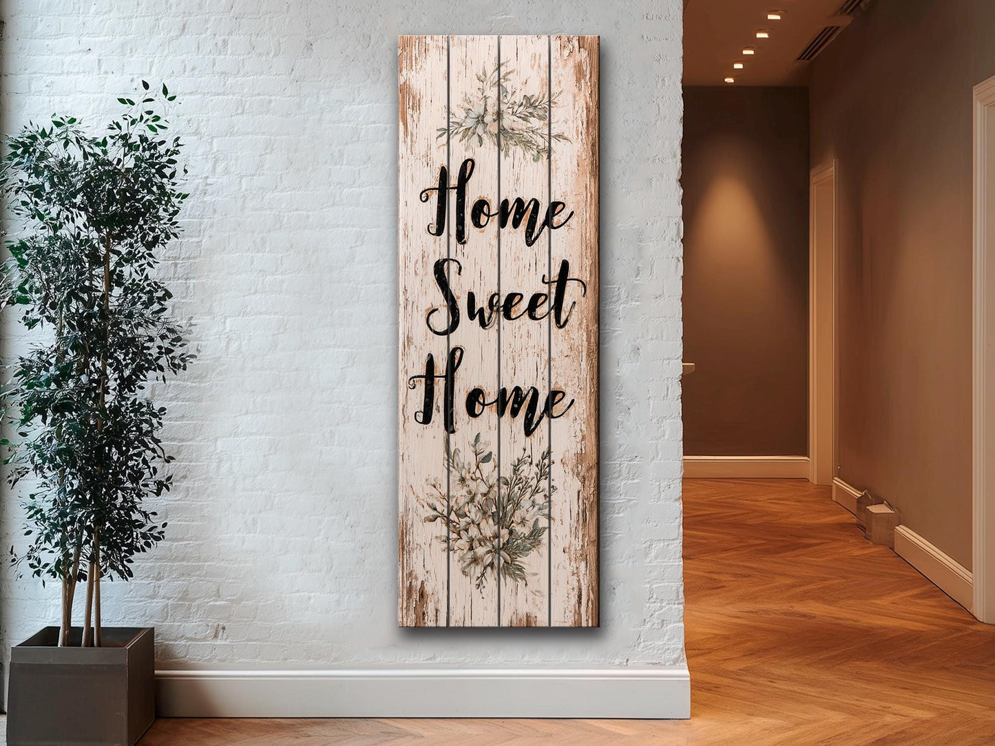 Rustic Wood Wall Art – Home Sweet Home Sign | Natural Linden Wood Plank Print
