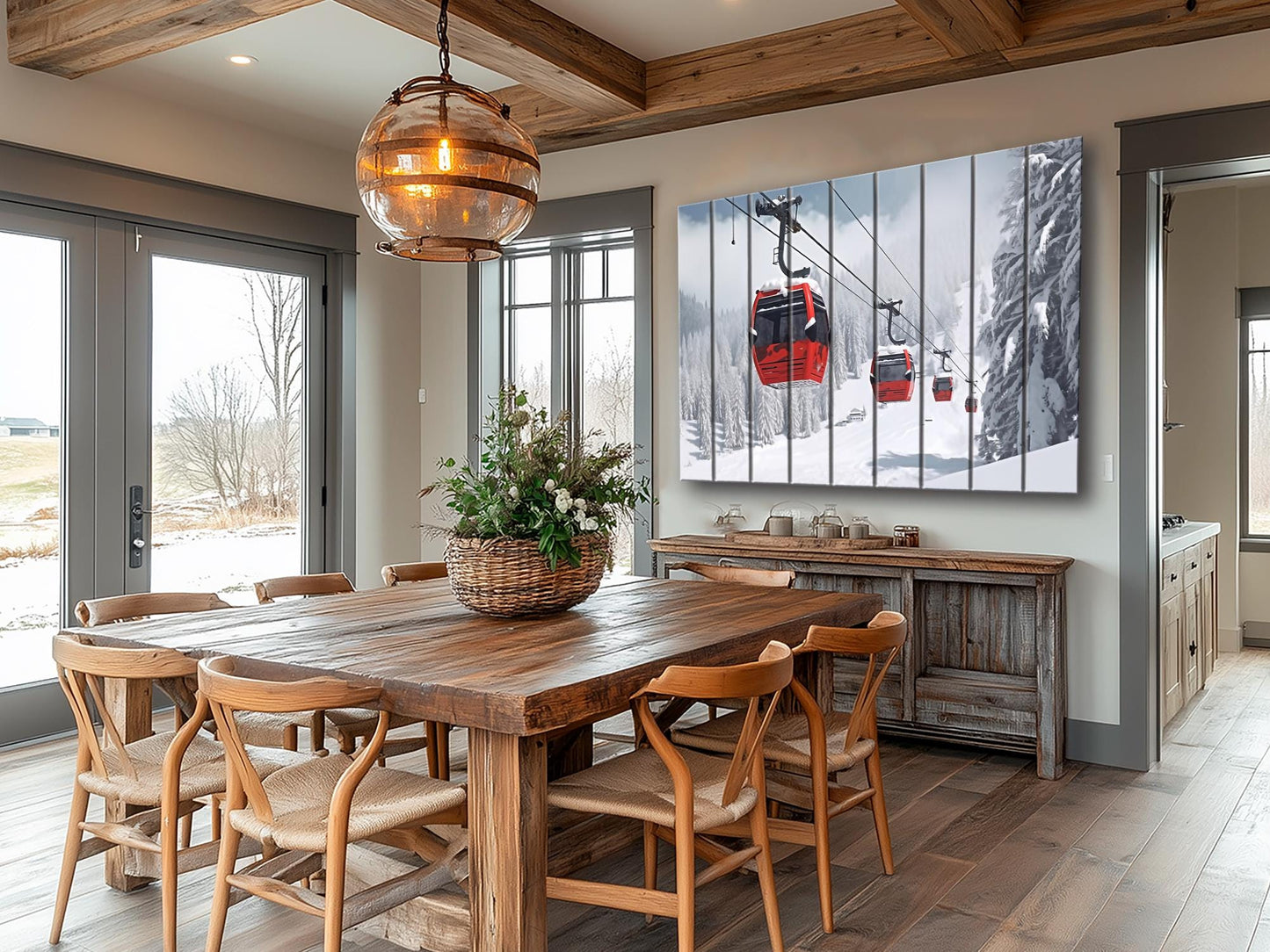 Winter Landscape Wood Print – Rustic Ski Lift Poster | Cozy Wood Wall Art