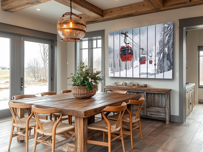 Winter Landscape Wood Print – Rustic Ski Lift Poster | Cozy Wood Wall Art