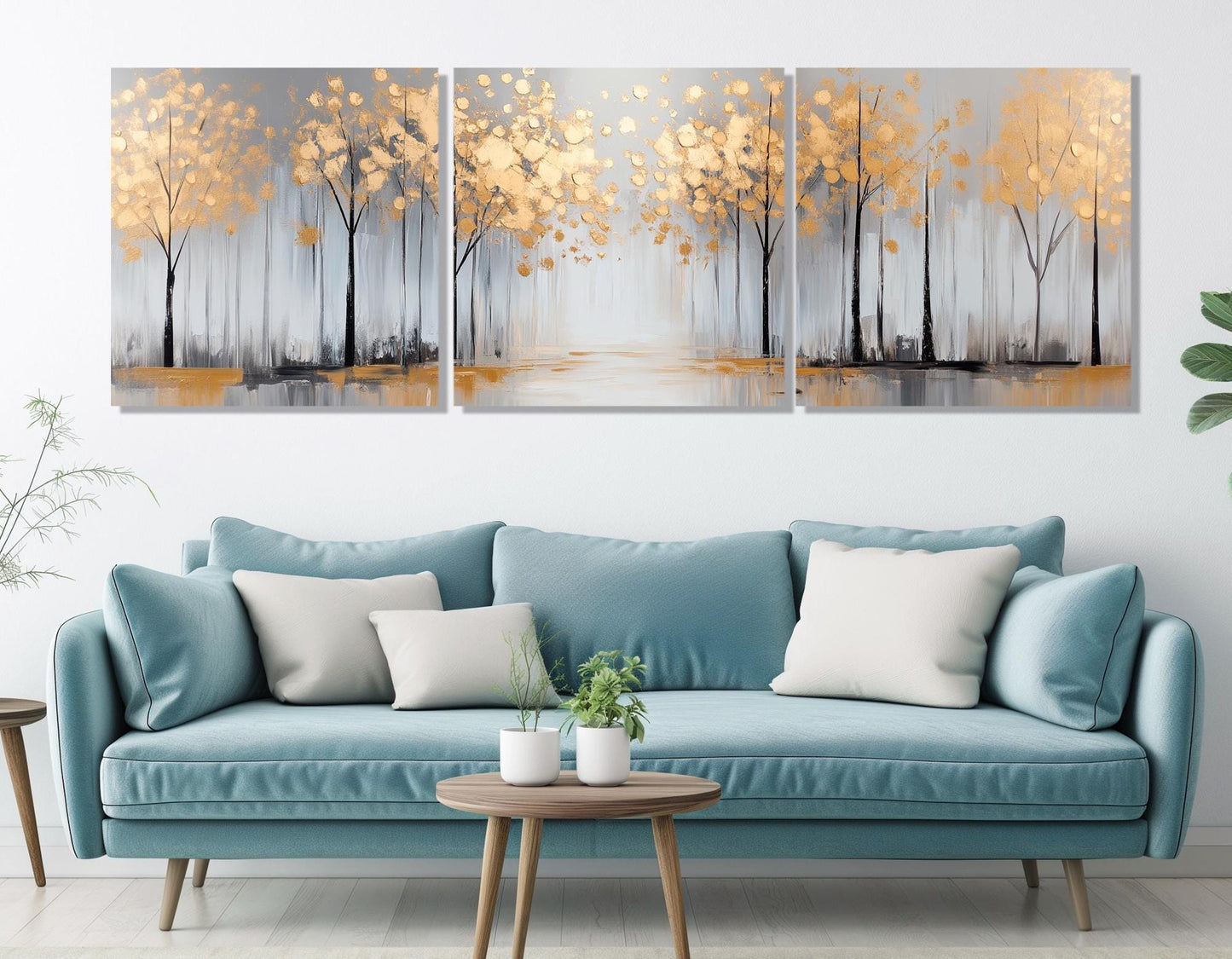 Golden Leaves Canvas | Luxury Autumn Wall Art on Gallery Wrapped Cotton Print