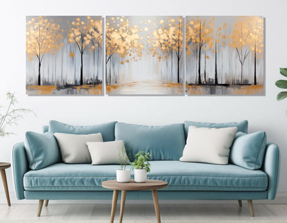 Golden Leaves Canvas | Luxury Autumn Wall Art on Gallery Wrapped Cotton Print